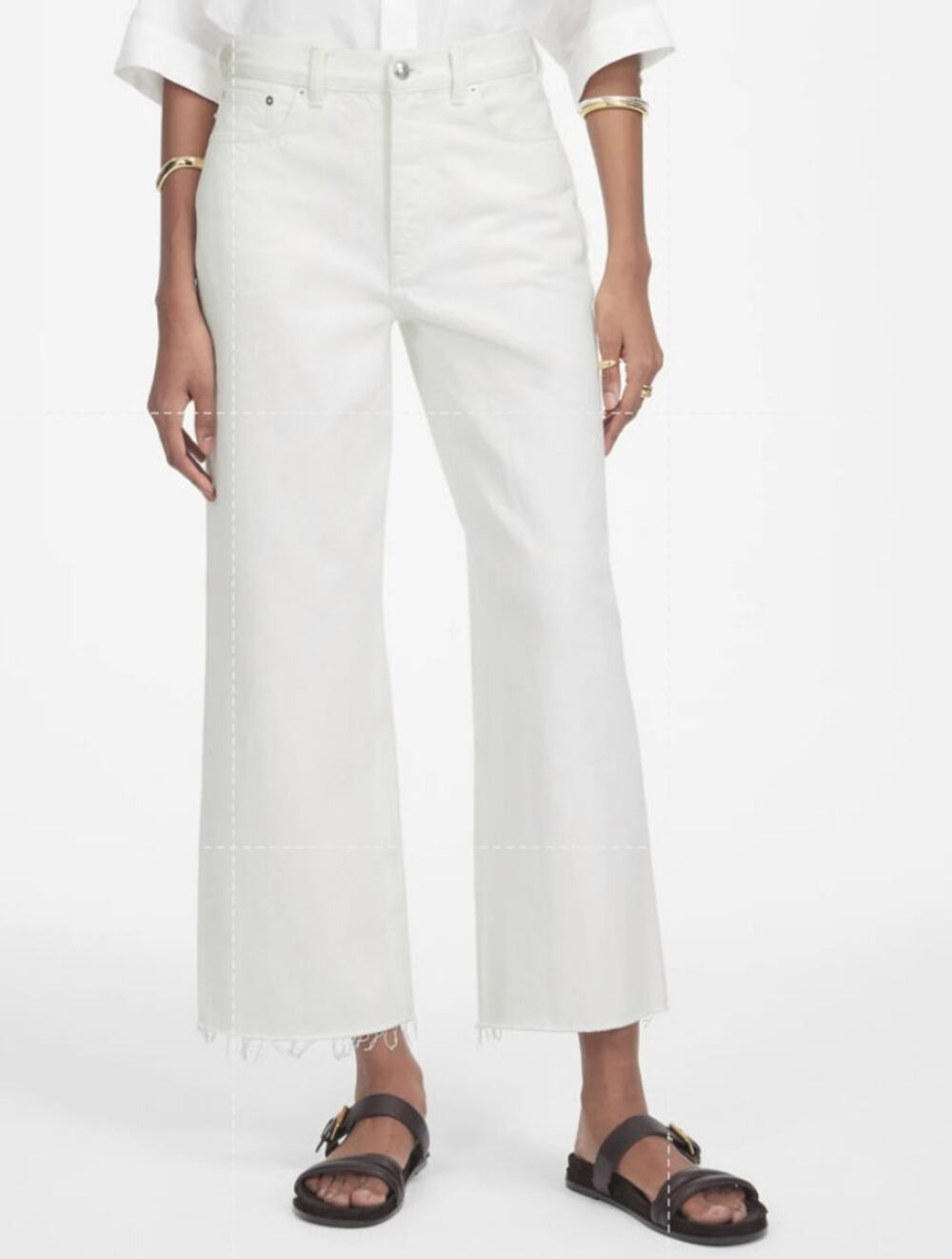Madewell Low-Slung Baggy Crop Jeans Womens SZ 30 White Denim Rigid Raw Hem NU173
